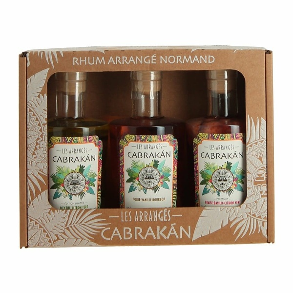 coffret rhum arrangé fraise/basilic/citron vert-vanille/noisettes menthe/citron vert 3x20cl 32%vol cabrakán